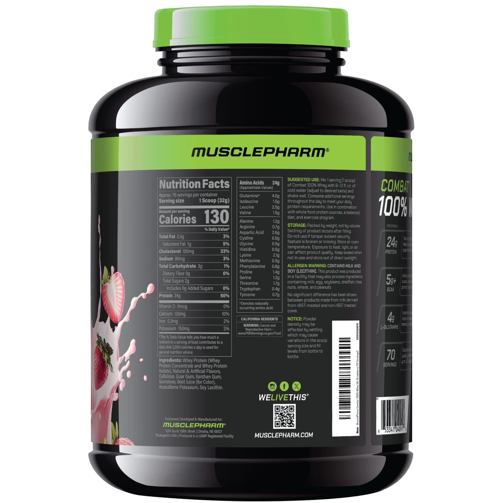 MusclePharm Combat 100% Whey Protein Powder – Strawberry – 2,24 kg — photo 2 sur 2