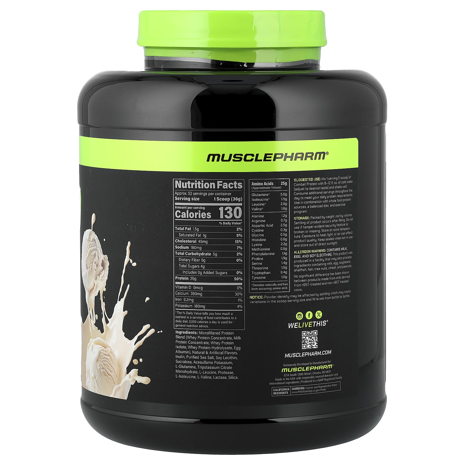 MusclePharm Combat Protein Powder – Vanilla Ice Cream – 1,84 kg — photo 2 sur 2