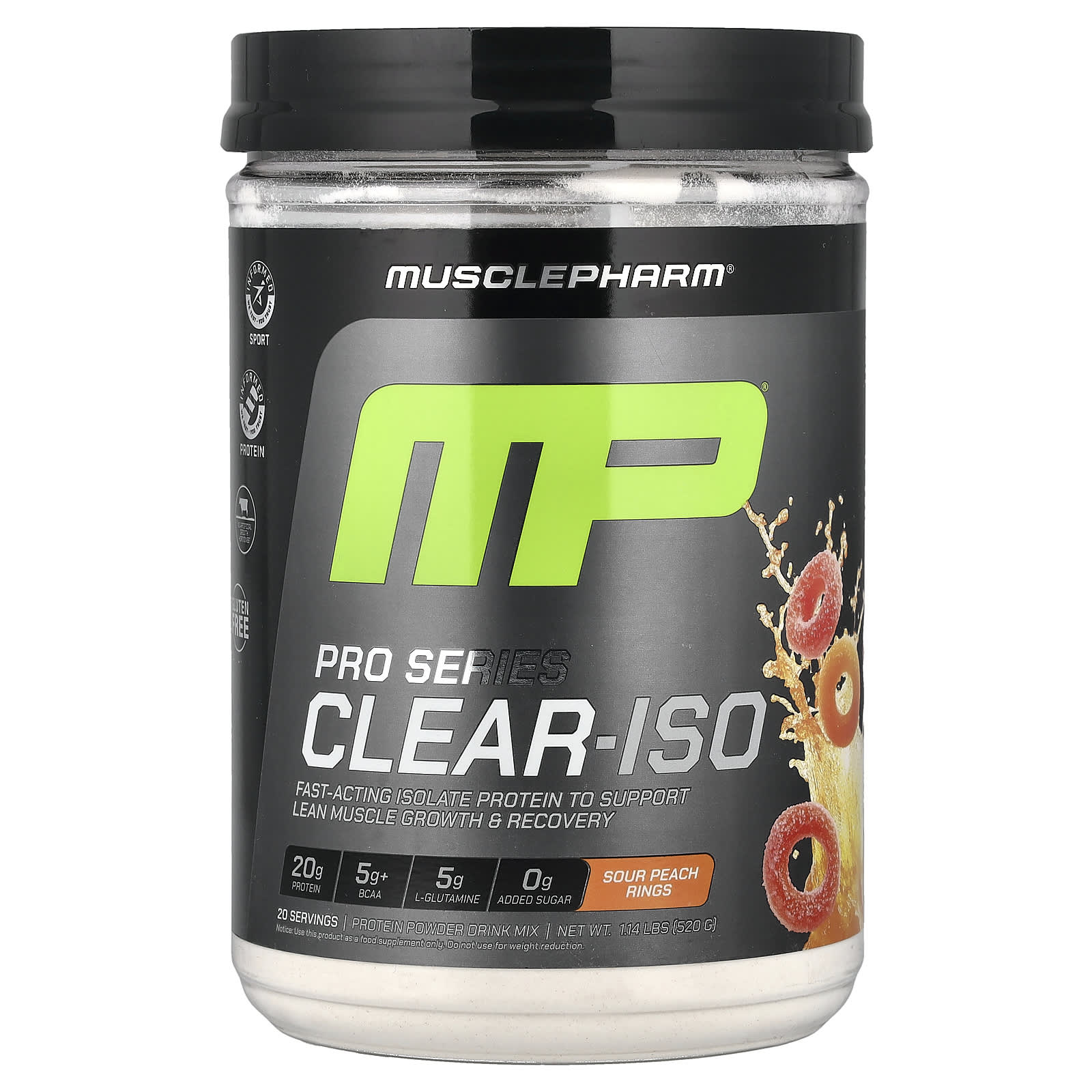 MusclePharm Pro Series Clear-ISO, Protein Powder Drink Mix – Sour Peach Rings – 1,14 lb — Tunisie