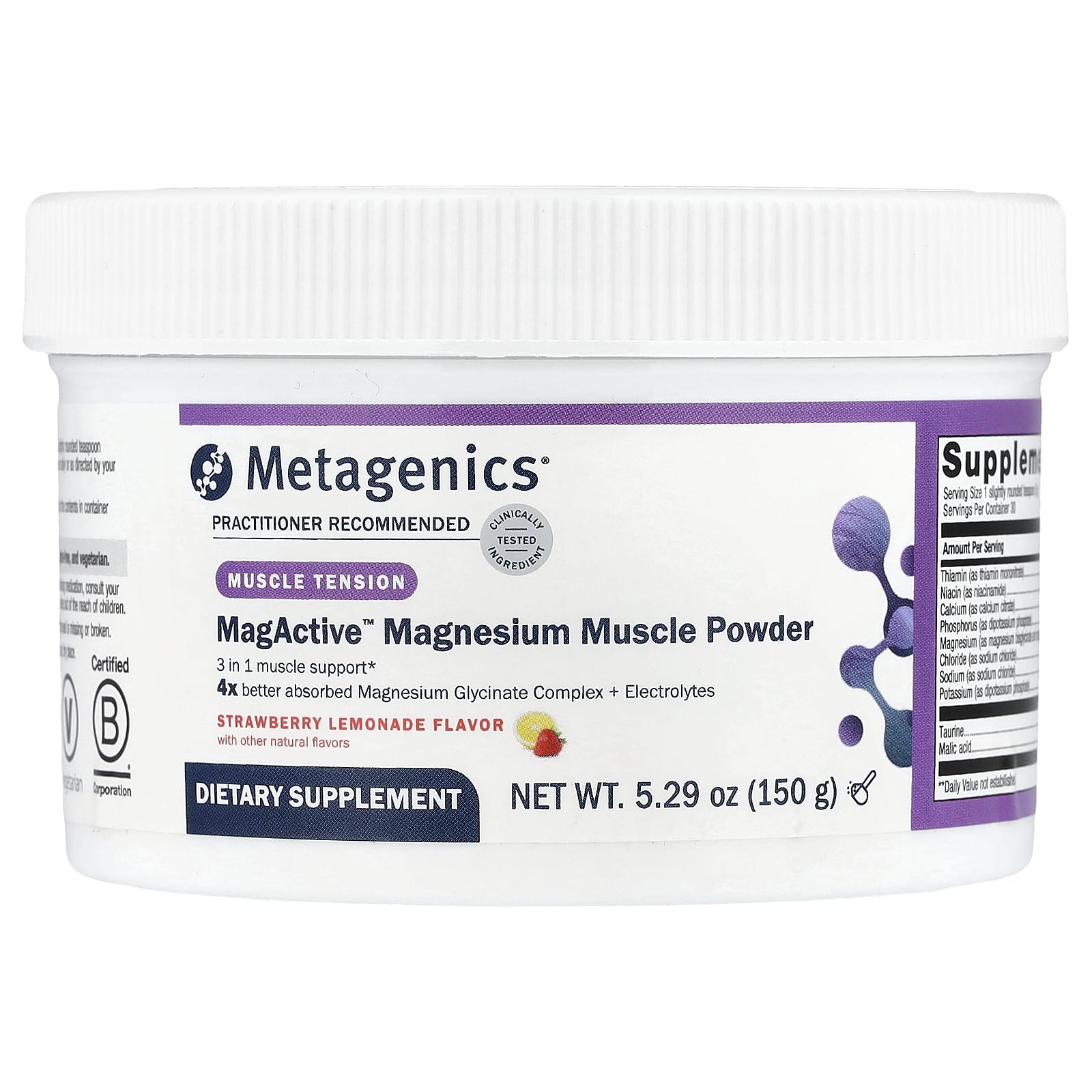 Metagenics MagActive Magnesium Muscle Powder – Strawberry Lemonade – 150 g — Tunisie