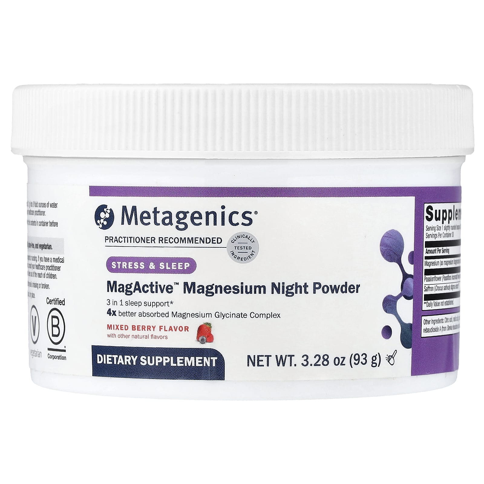 Metagenics MagActive Magnesium Night Powder – Mixed Berry – 93 g — Tunisie