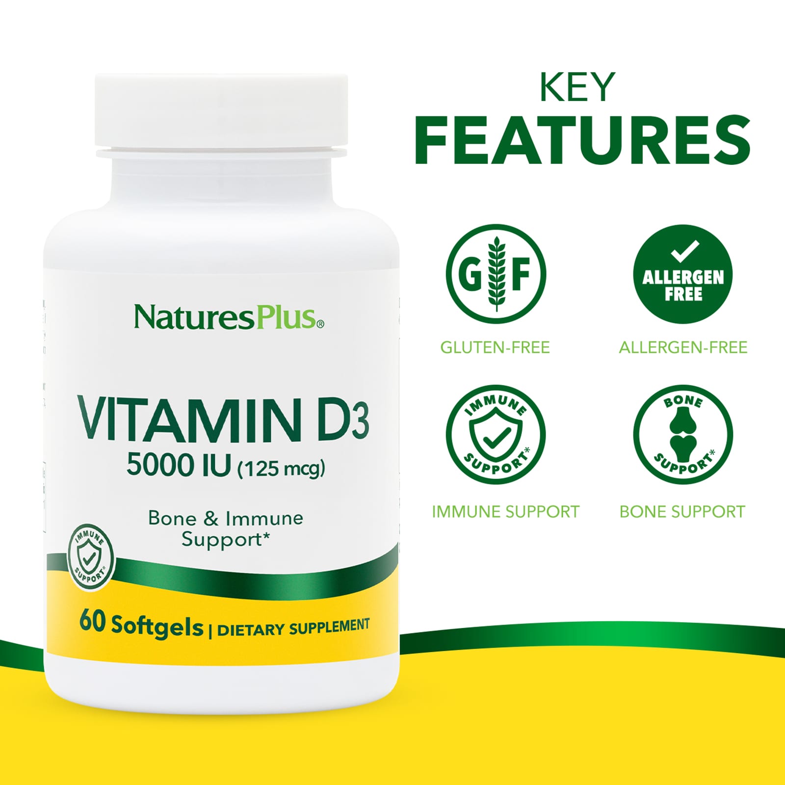 NaturesPlus Vitamin D3 – 60 capsules molles — étiquette 1