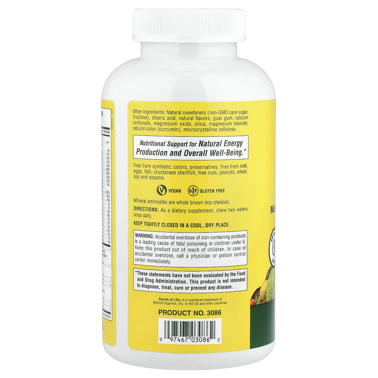 NaturesPlus Source of Life, Original Chewable Multivitamin & Mineral Supplement, 90 Wafers – Delicious Apple Cinnamon — étiquette 1