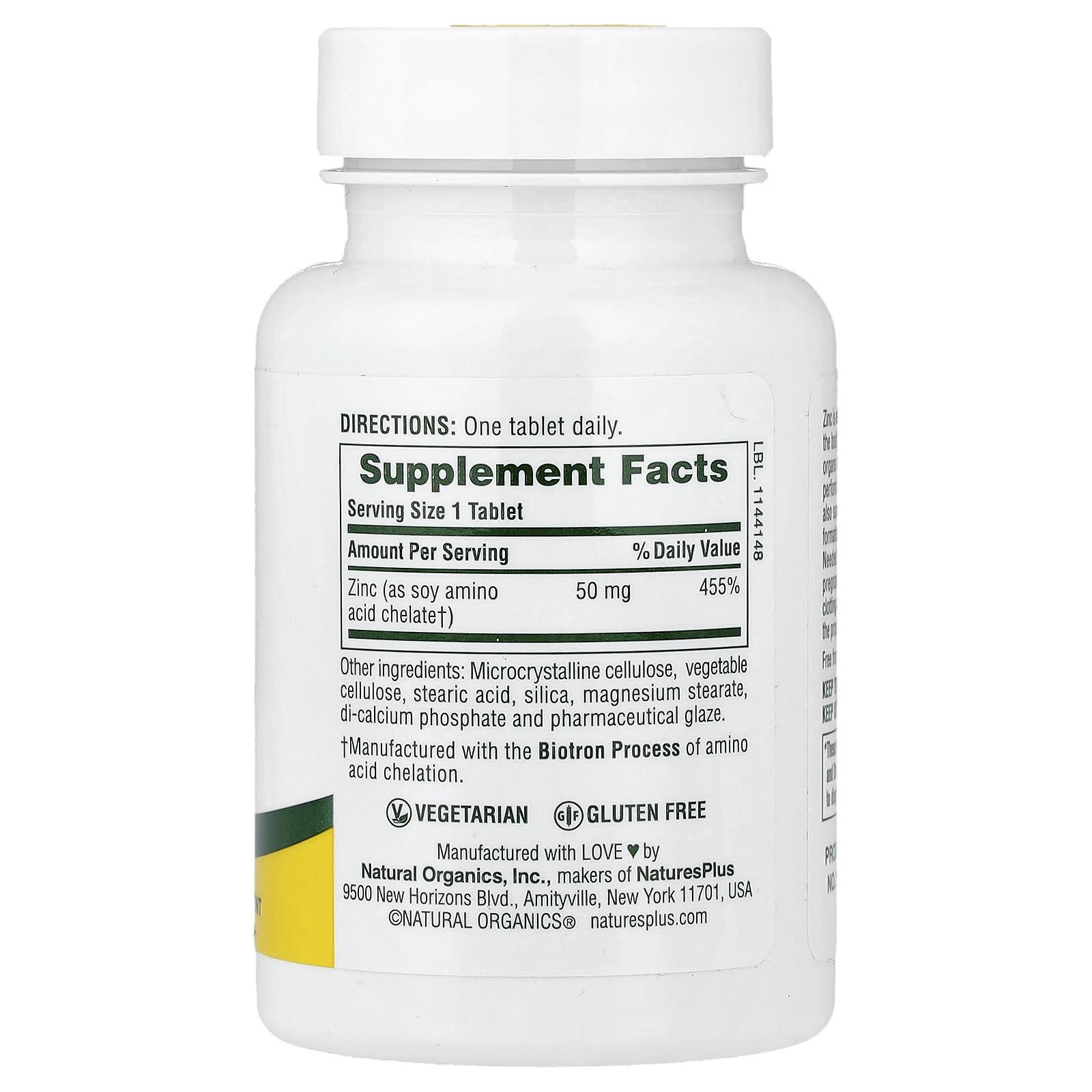 NaturesPlus Zinc – 50 mg – 90 comprimés — photo 2 sur 2