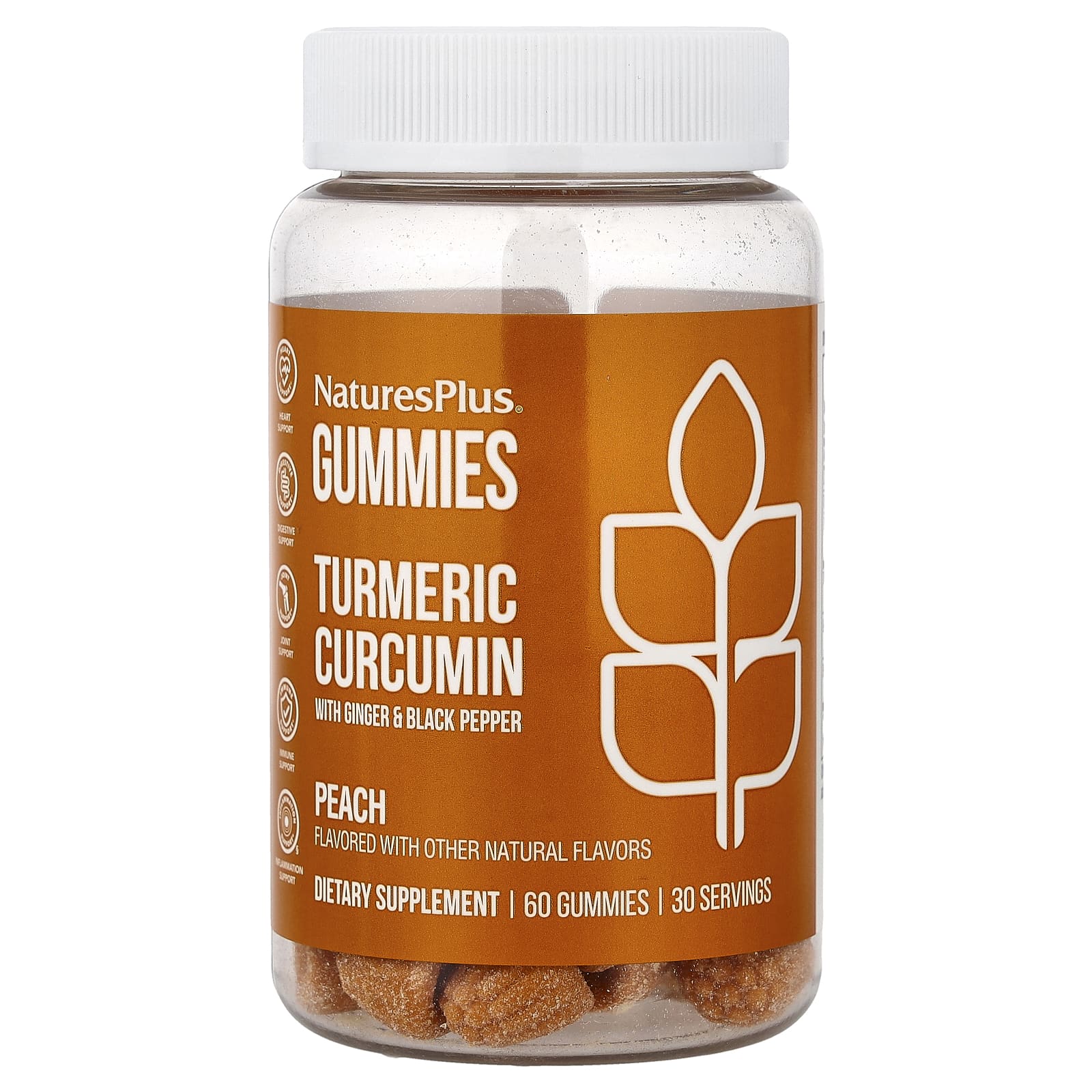 NaturesPlus Turmeric Curcumin With Ginger & Black Pepper Gummies – Peach – 60 gommes — Tunisie