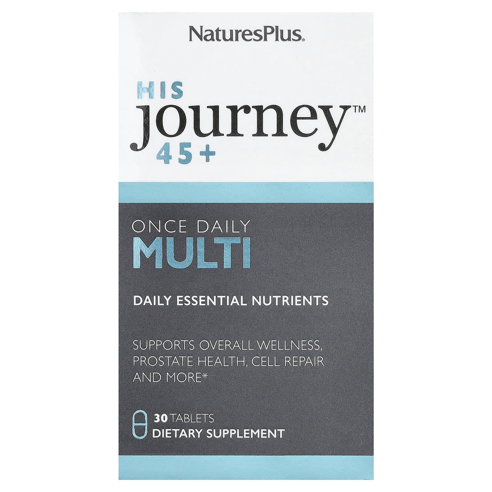 NaturesPlus His Journey 45+, Once Daily Multi – 30 comprimés — Tunisie