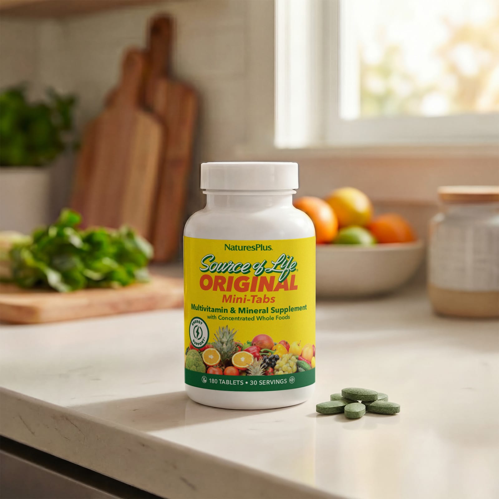 NaturesPlus Source of Life, Original Mini-Tabs, Multivitamin & Mineral Supplement with Concentrated Whole Foods – 180 comprimés — étiquette 4