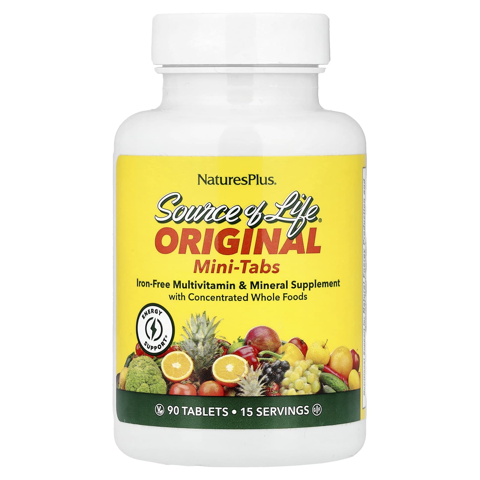 NaturesPlus Source of Life, Original Mini-Tabs, Multivitamin & Mineral Supplement, Iron Free – 90 comprimés — Tunisie
