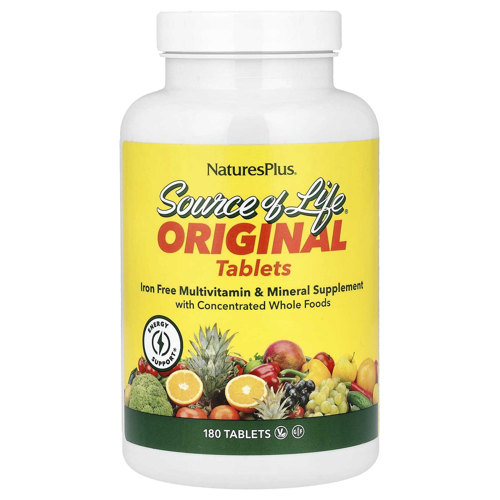 NaturesPlus Source of Life, Original Tablets, Multivitamin & Mineral Supplement, Iron Free – 180 comprimés — Tunisie