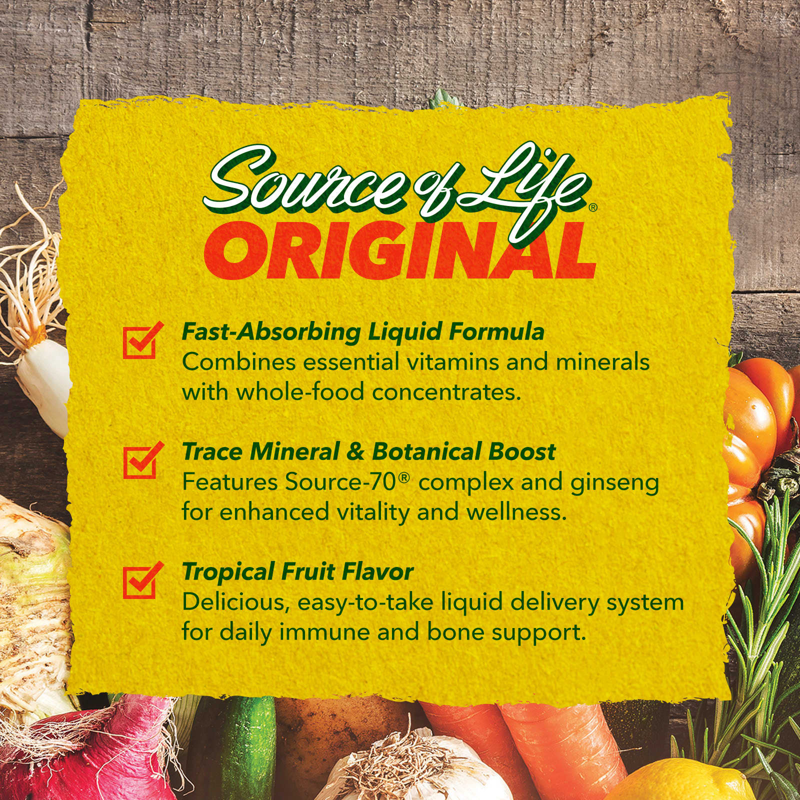 NaturesPlus Source of Life, Original Liquid Multivitamin & Mineral Supplement – Delicious Tropical Fruit – 236,56 ml — étiquette 1