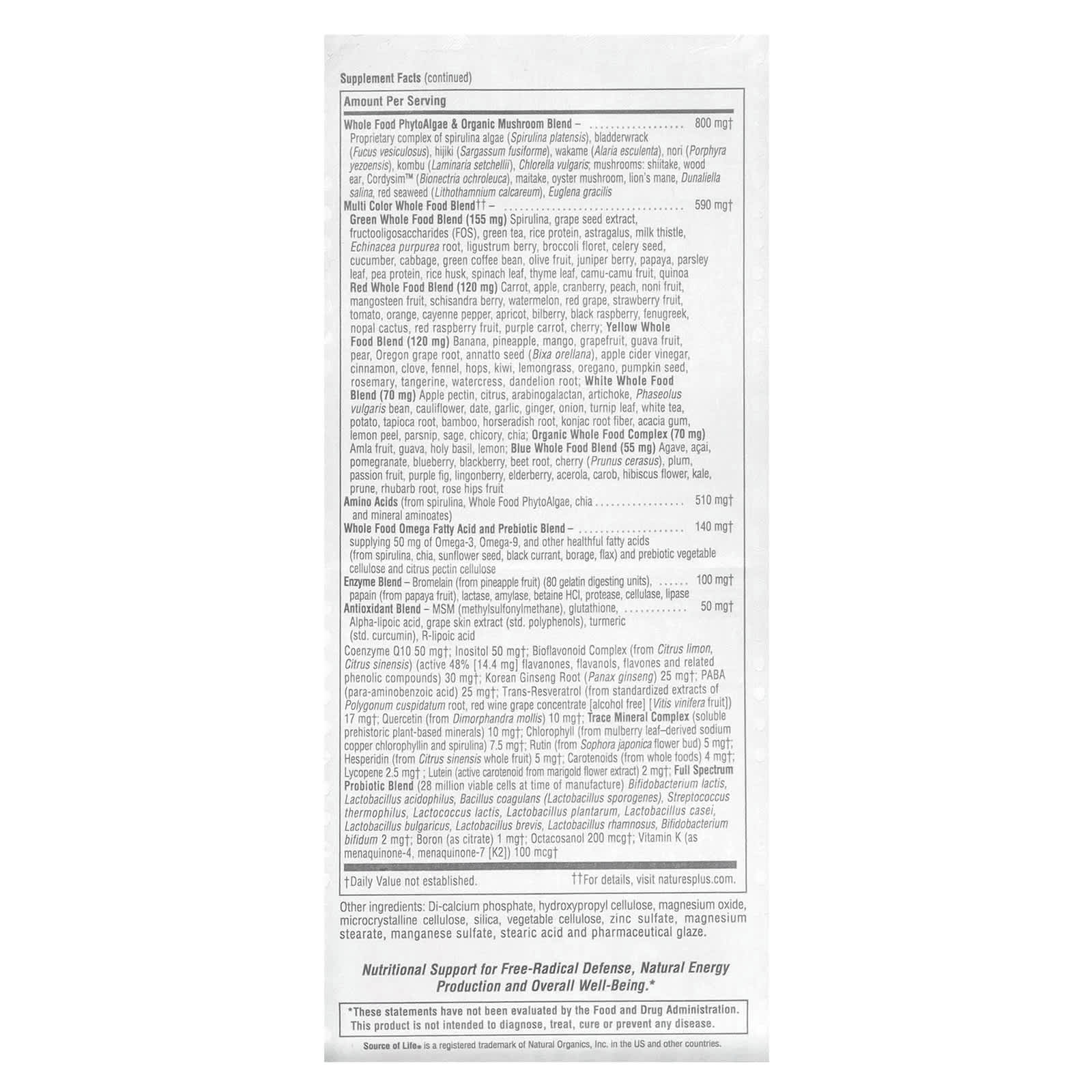 NaturesPlus Source of Life, Gold, The Ultimate Multivitamin Supplement – 90 comprimés — étiquette 1