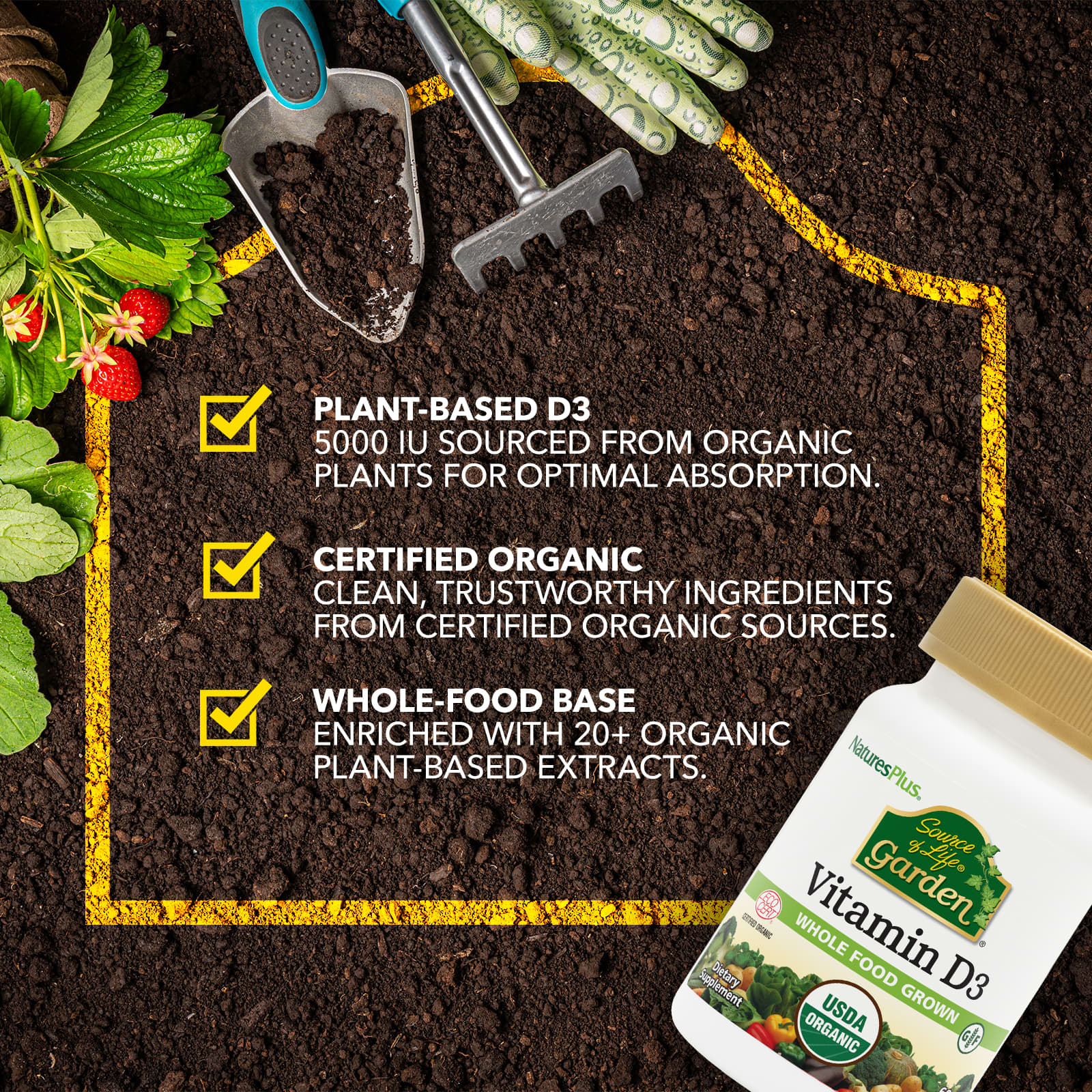 NaturesPlus Source of Life Garden – Vitamin D3 – 60 gélules véganes — étiquette 1