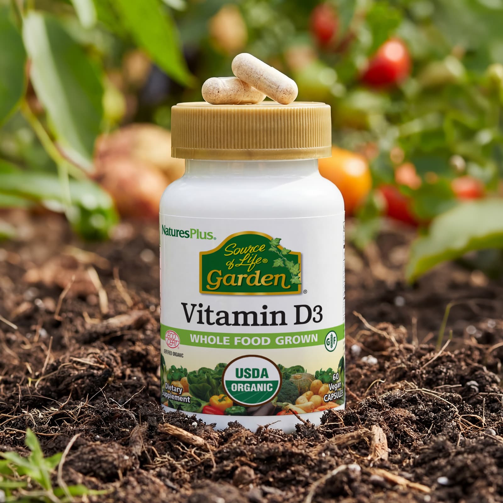 NaturesPlus Source of Life Garden – Vitamin D3 – 60 gélules véganes — étiquette 3