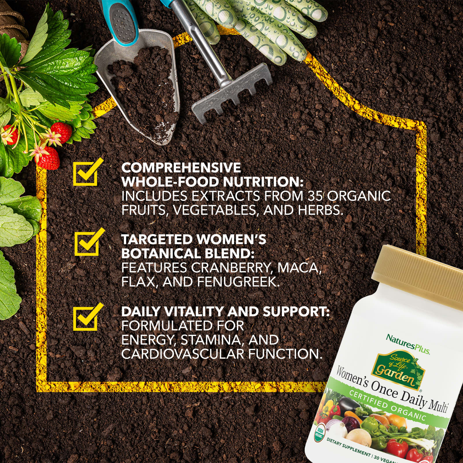 NaturesPlus Source of Life Garden, Organic Women's Once Daily Multi, 30 Vegan Tablets — étiquette 2