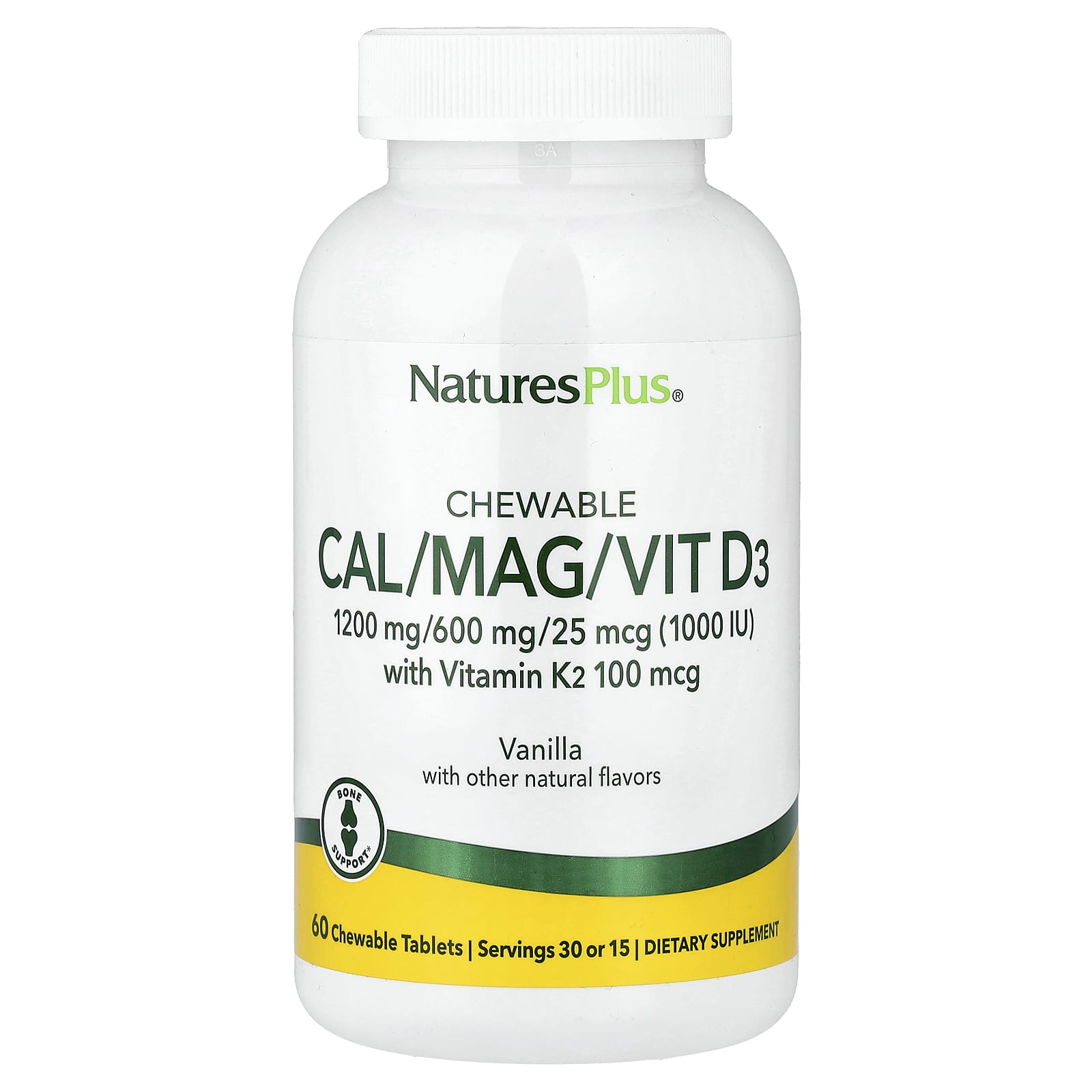 NaturesPlus Chewable Cal/Mag/Vit D3 with Vitamin K2, 60 Chewable Tablets – Vanilla — Tunisie