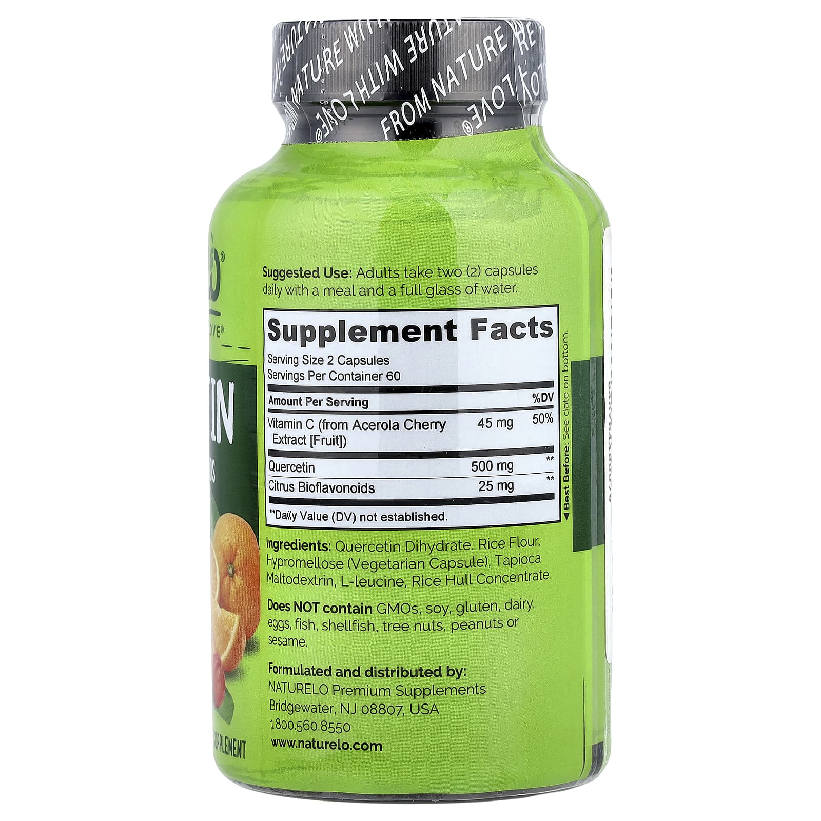 NATURELO Quercetin With Citrus Bioflavonoids – Quercetin With Citrus Bioflavonoids – 120 gélules végétales — photo 2 sur 2