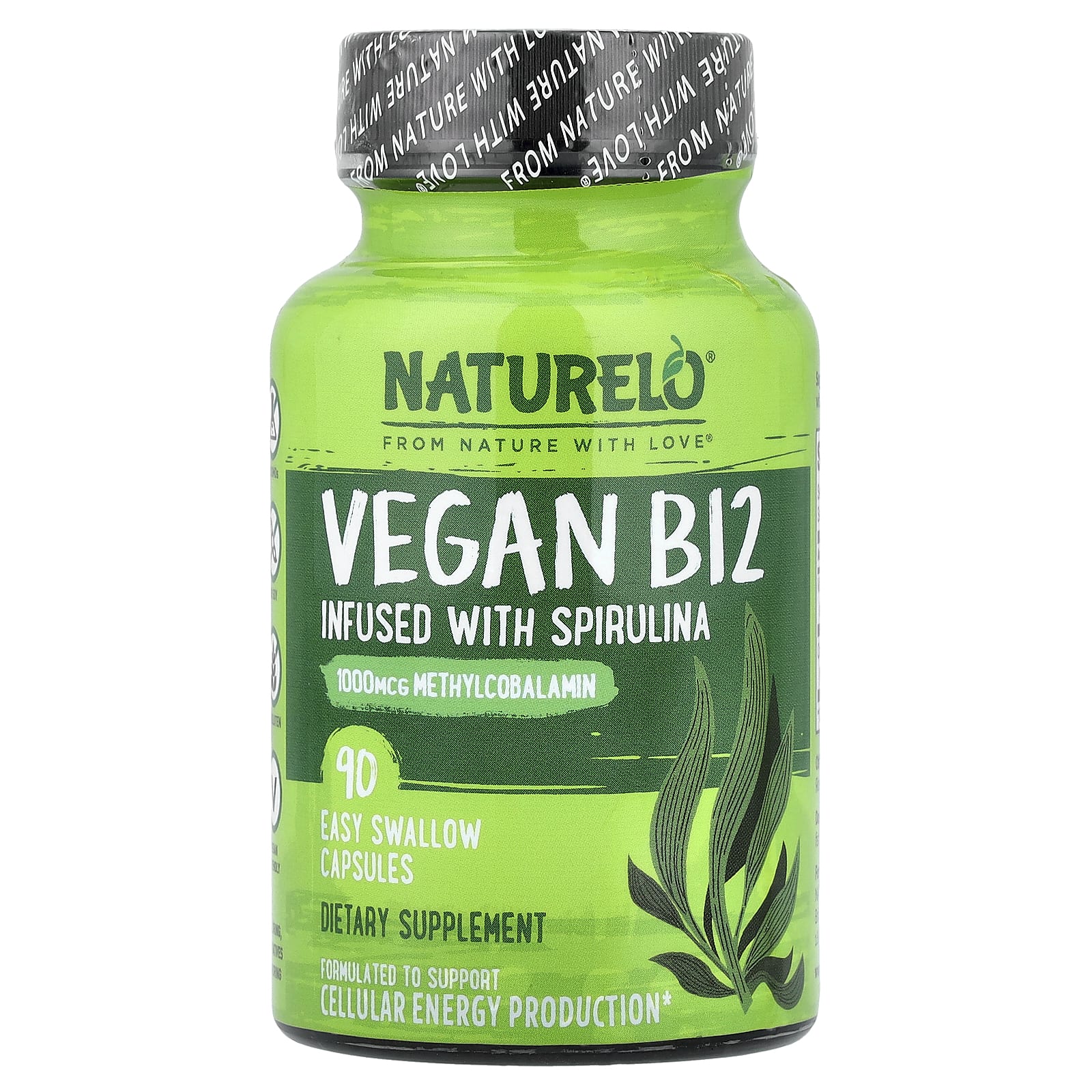 NATURELO Vegan B12 Infused with Spirulina, 90 Easy Swallow Capsules — Tunisie