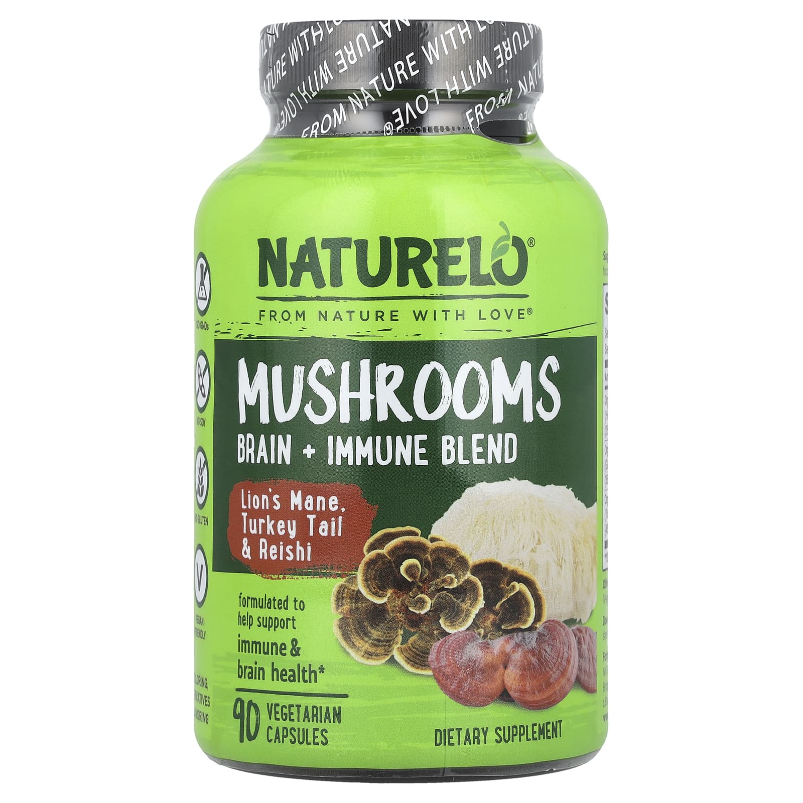 NATURELO Mushrooms, Brain + Immune Blend – 90 gélules végétales — Tunisie