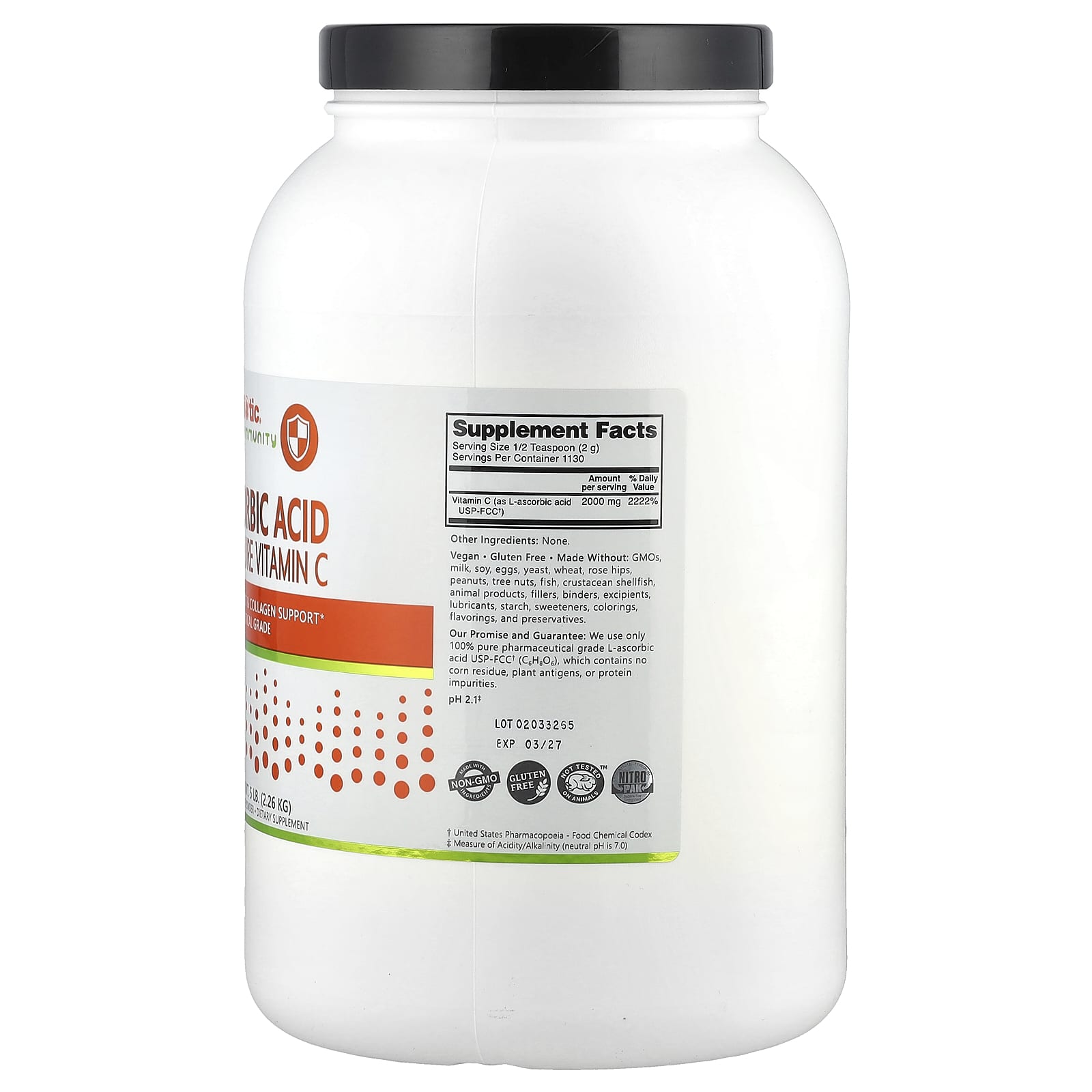 NutriBiotic Immunity, Ascorbic Acid, Crystalline Powder – 2,26 kg — photo 2 sur 2