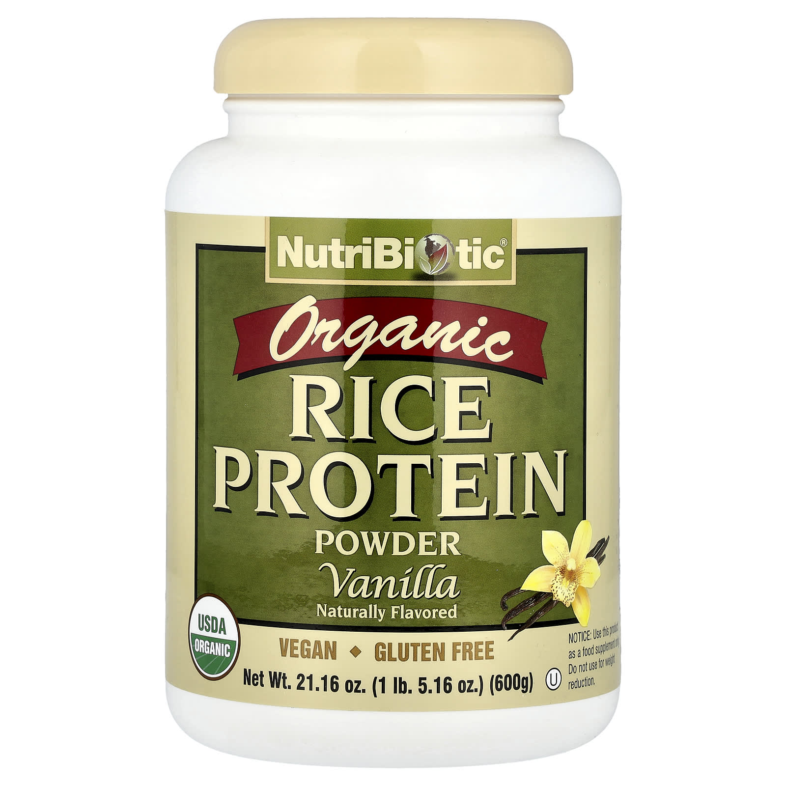 NutriBiotic Organic Rice Protein Powder – Vanilla – 600 g — Tunisie