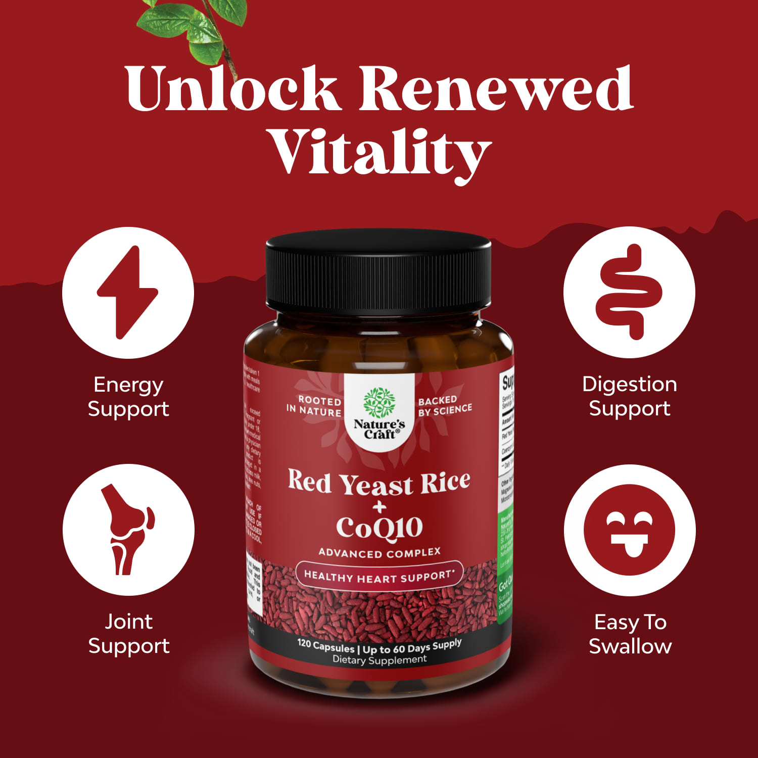 Nature's Craft Red Yeast Rice + CoQ10 – 120 gélules — étiquette 1