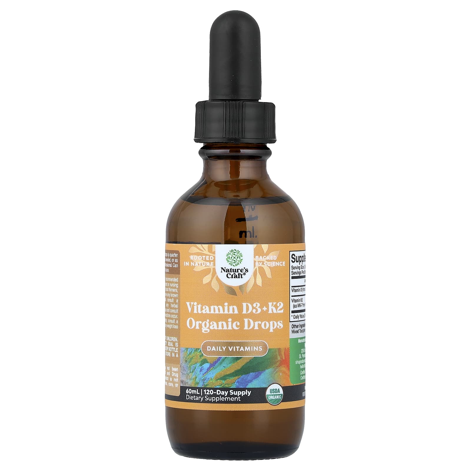 Nature's Craft Organic Vitamin D3 + K2 Drops, Alcohol-Free – 60 ml — étiquette 1