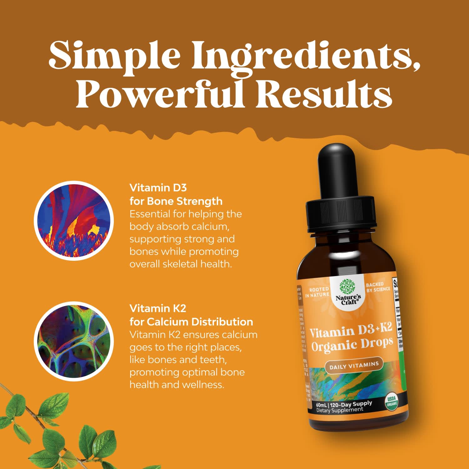 Nature's Craft Organic Vitamin D3 + K2 Drops, Alcohol-Free – 60 ml — étiquette 4