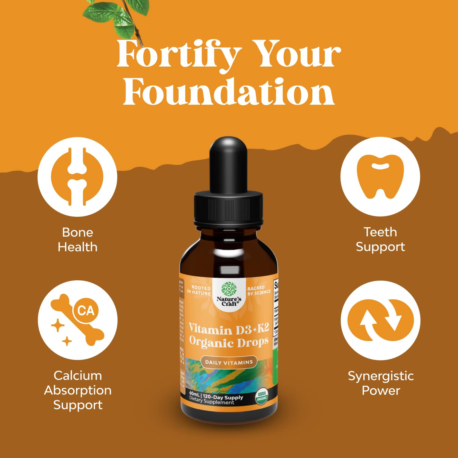 Nature's Craft Organic Vitamin D3 + K2 Drops, Alcohol-Free – 60 ml — étiquette 5