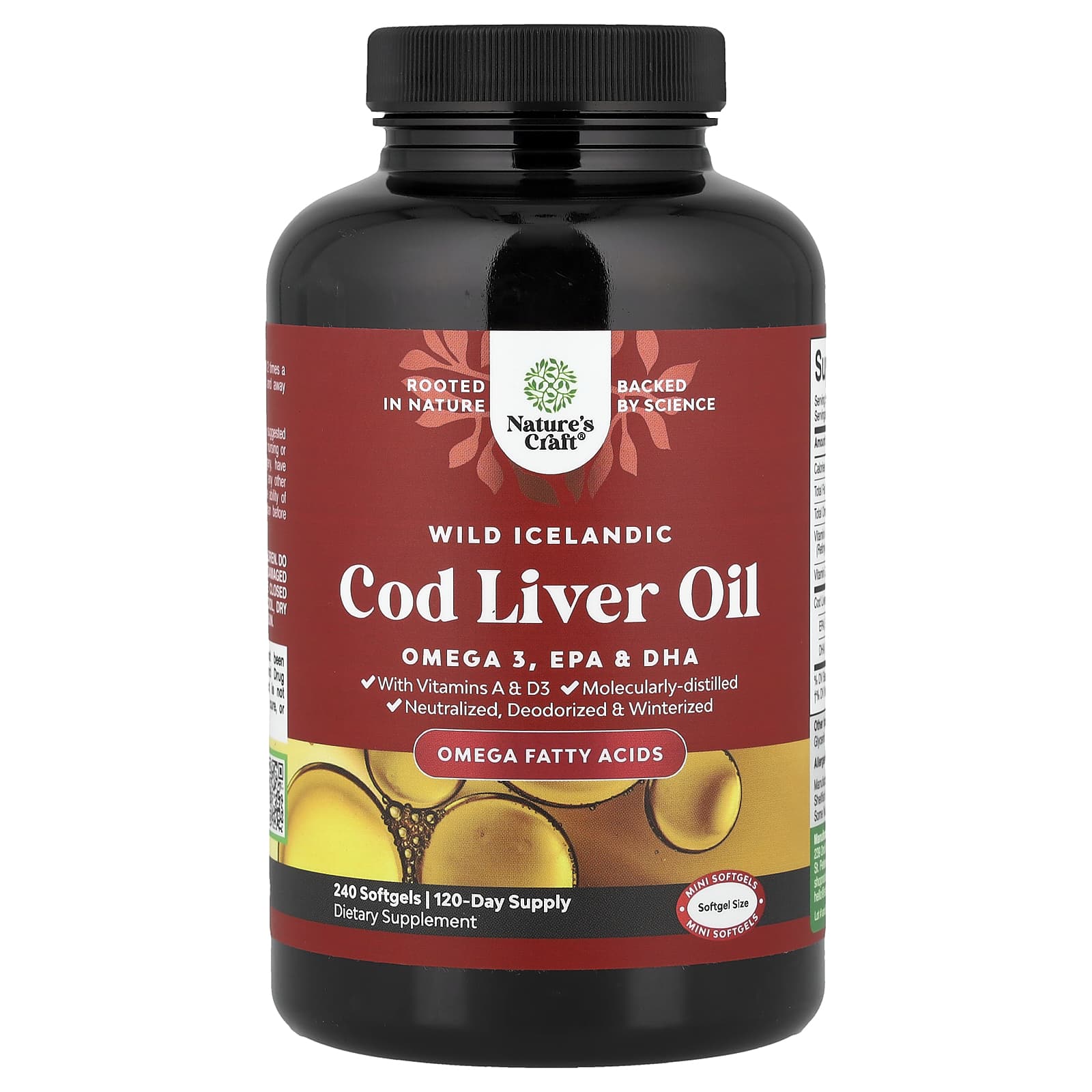 Nature's Craft Wild Icelandic Cod Liver Oil With Vitamins A & D3 – 240 capsules molles — Tunisie