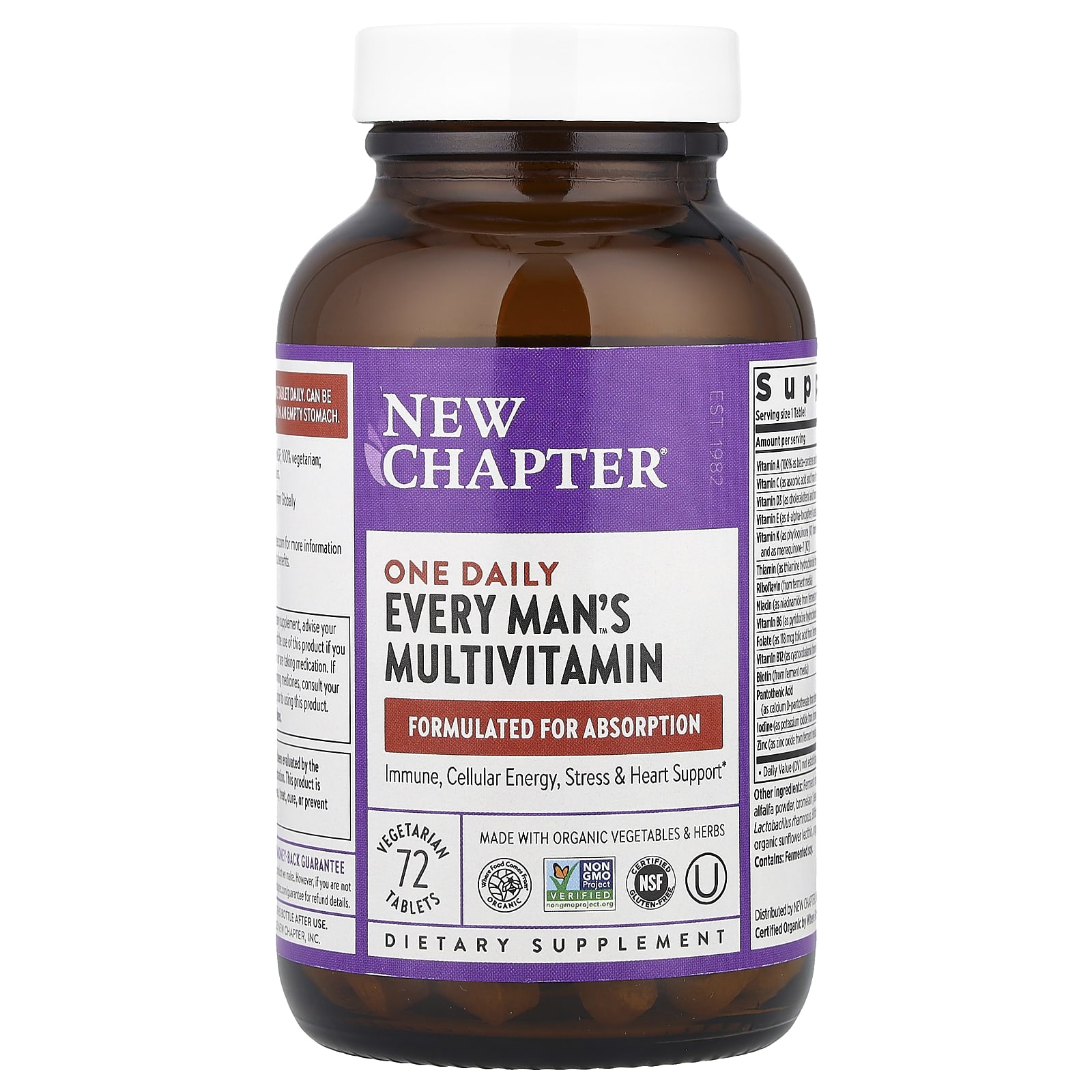 New Chapter One Daily Every Man's Multivitamin, 72 Vegetarian Tablets — étiquette 2