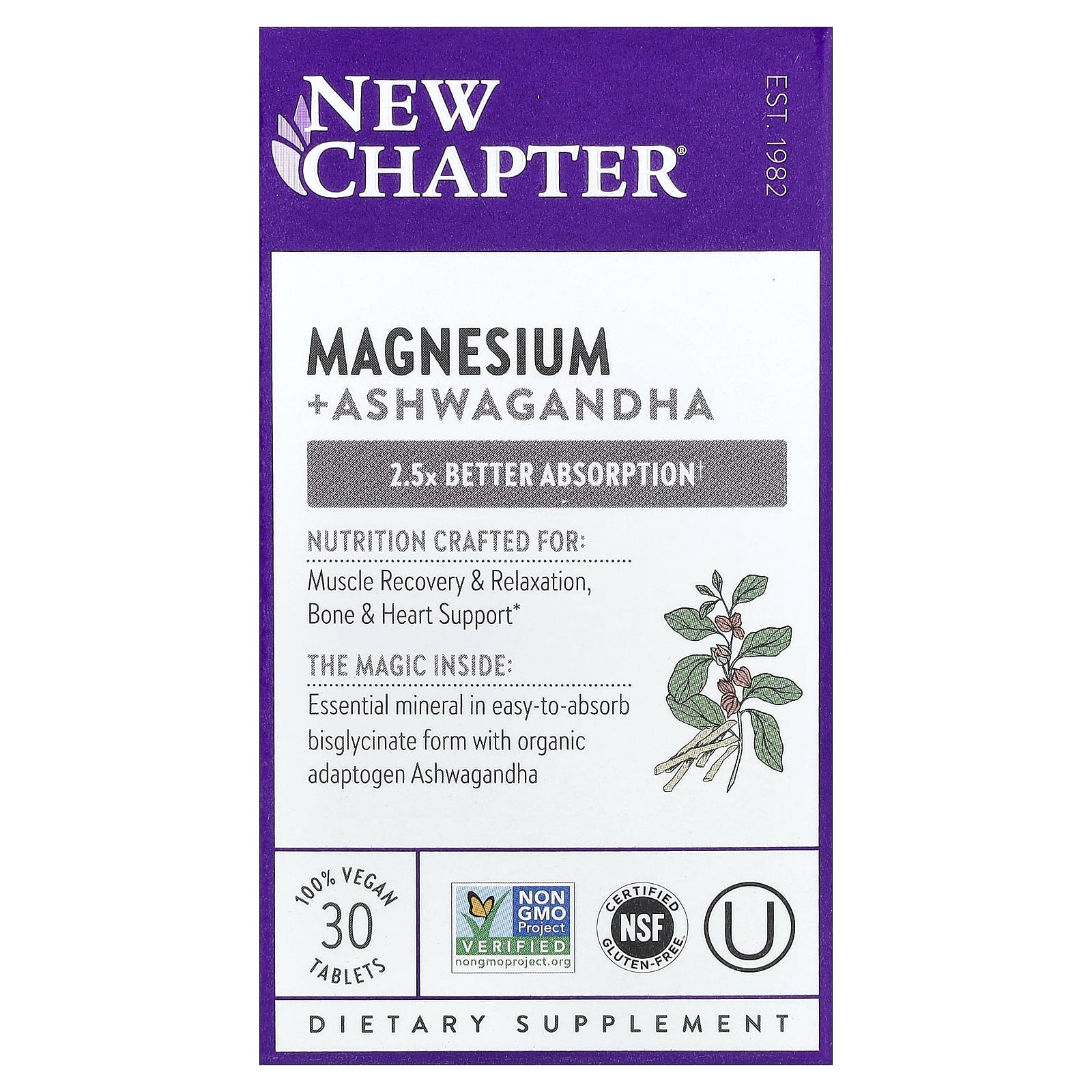 New Chapter Magnesium + Ashwagandha, 30 Vegan Tablets — Tunisie