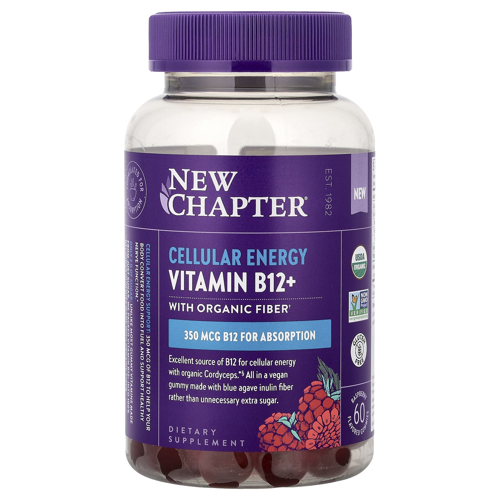 New Chapter Cellular Energy Vitamin B12+ With Organic Fiber Gummies, 60 Flavored Gummies – Raspberry — Tunisie