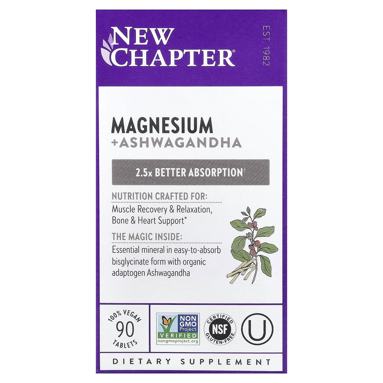 New Chapter Magnesium + Ashwagandha, 90 Vegan Tablets — Tunisie