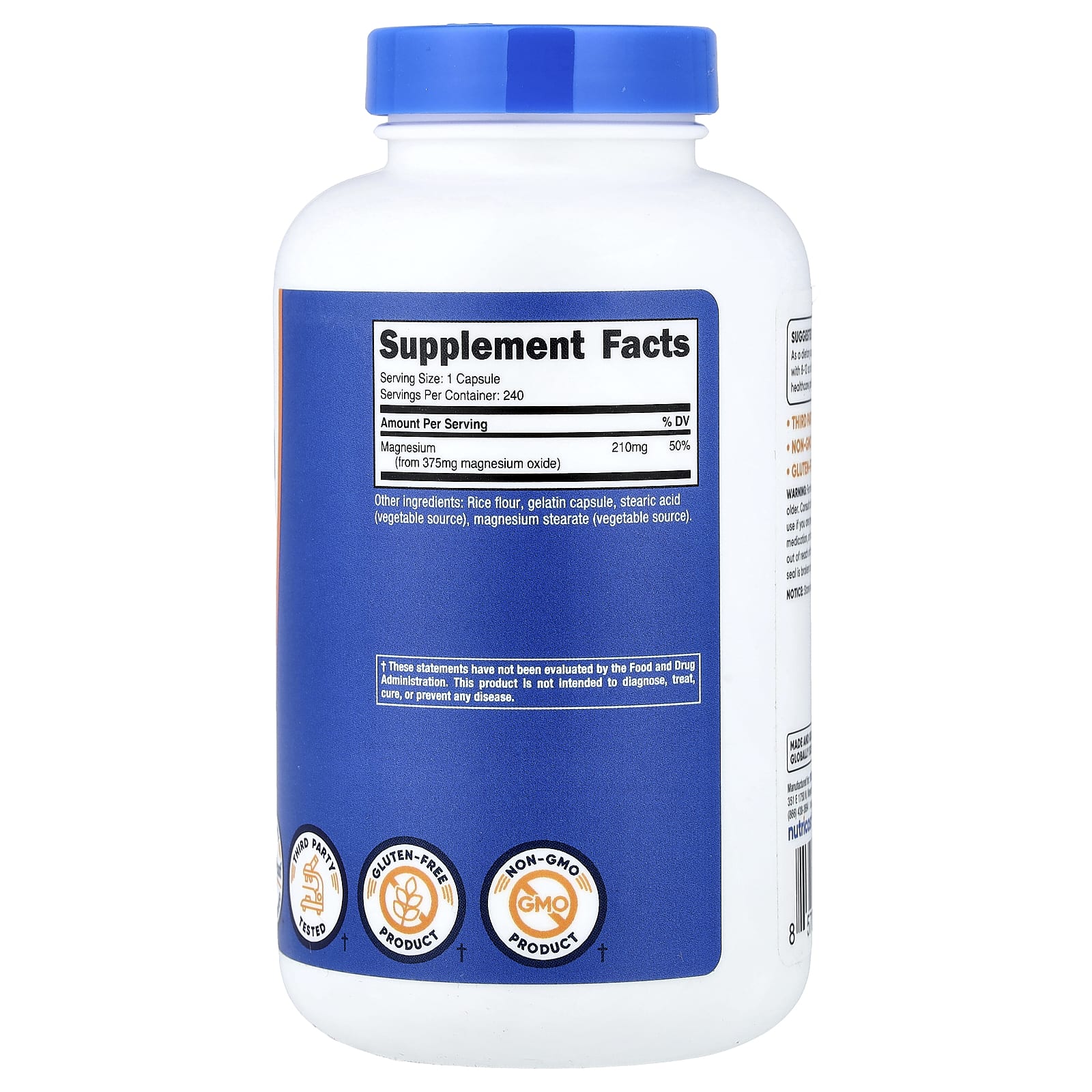 Nutricost Magnesium Oxide – 240 gélules — photo 2 sur 2