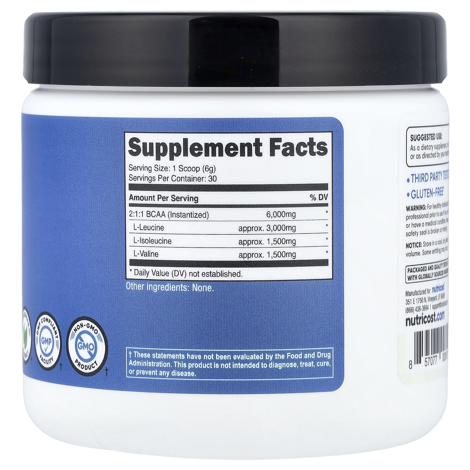 Nutricost Performance, BCAA – Sans arôme – 180 g — photo 2 sur 2
