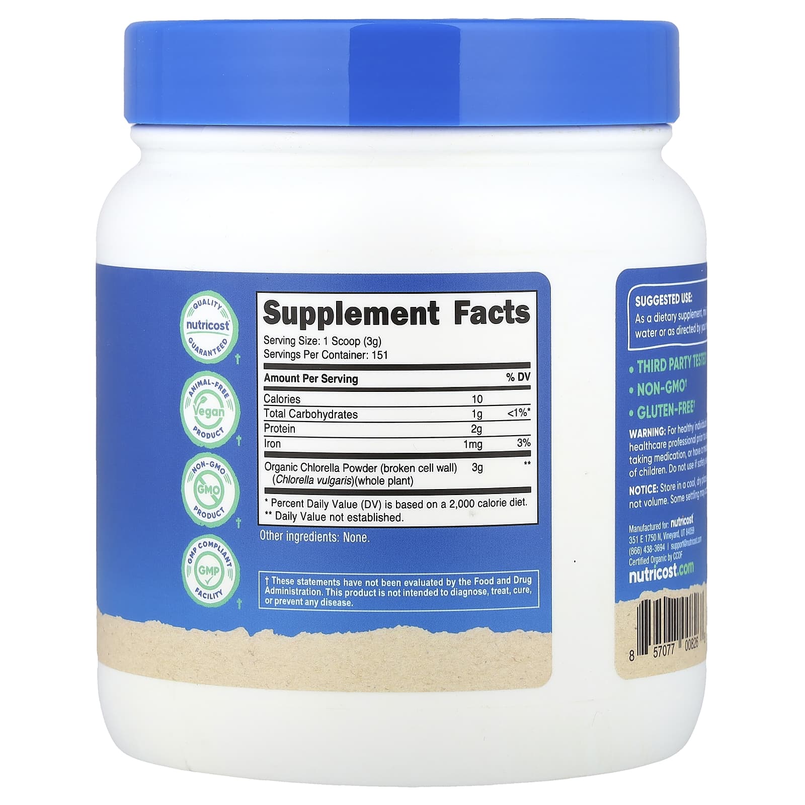 Nutricost Organic Chlorella Powder – Sans arôme – 454 g — photo 2 sur 2