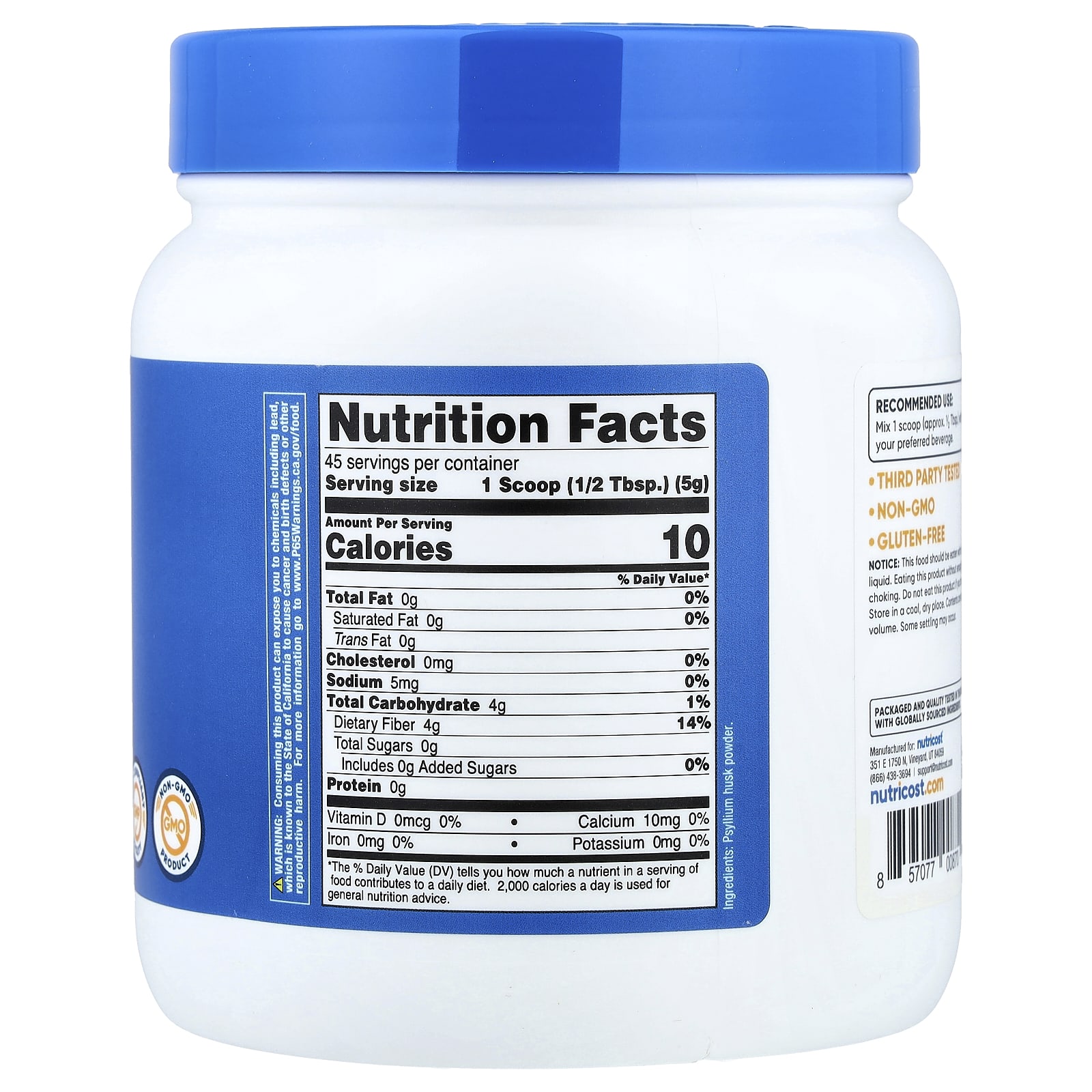 Nutricost Psyllium Husk, Whole Husk – Sans arôme – 227 g — photo 2 sur 2