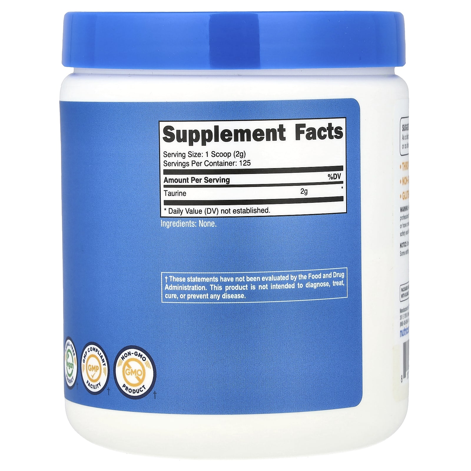 Nutricost Taurine – Sans arôme – 250 g — photo 2 sur 2