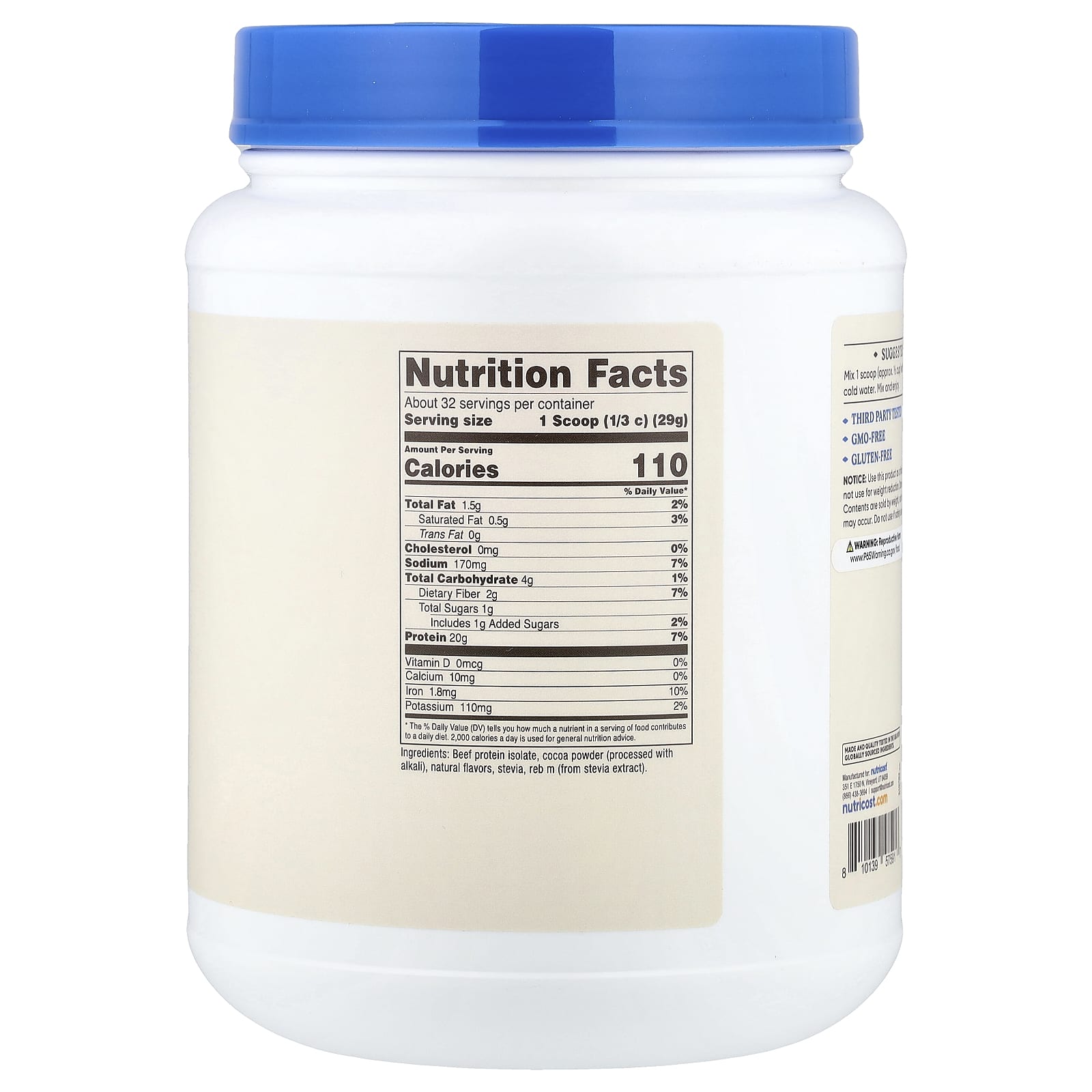 Nutricost Beef Protein Isolate – Chocolate – 907 g — photo 2 sur 2