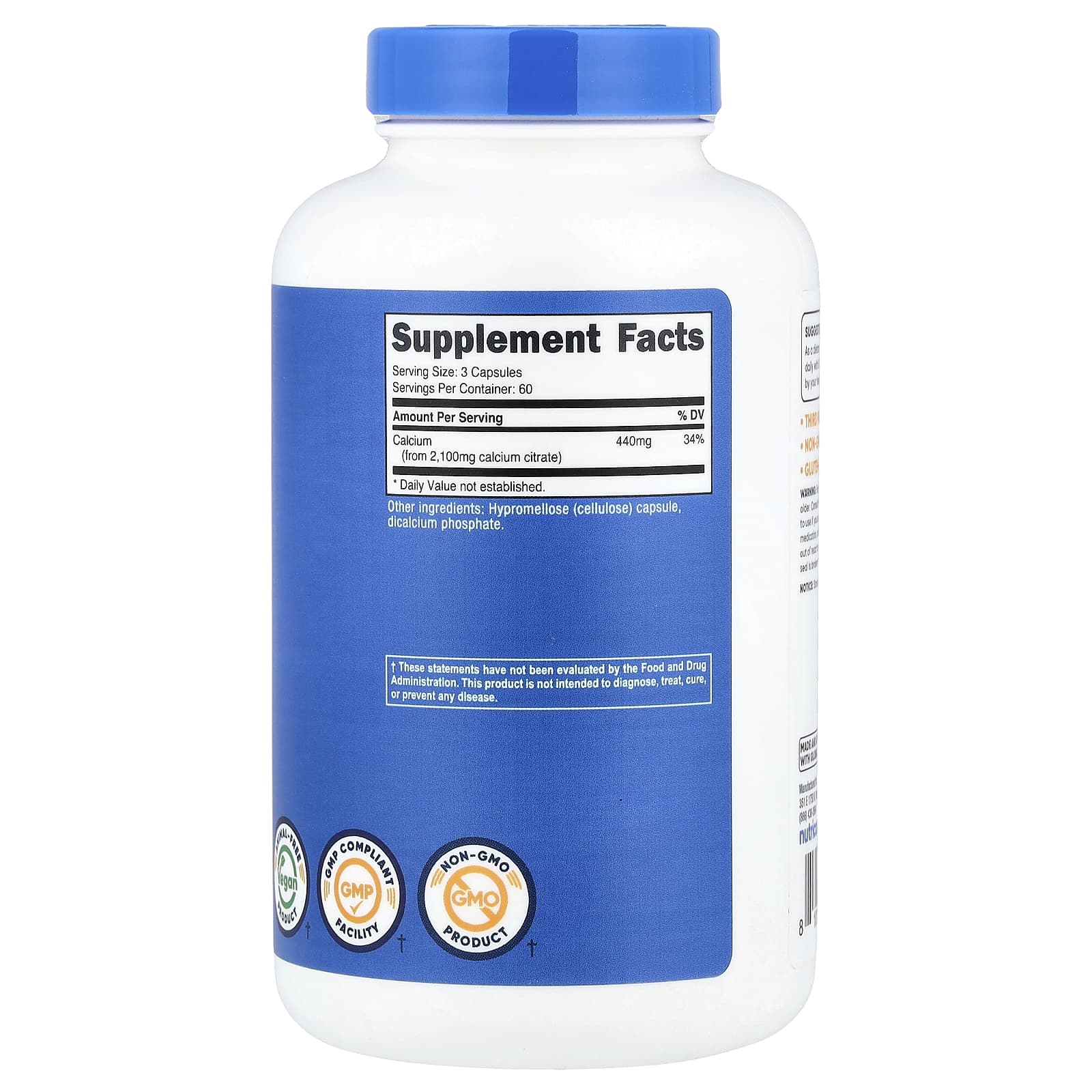 Nutricost Calcium Citrate – 180 gélules — photo 2 sur 2