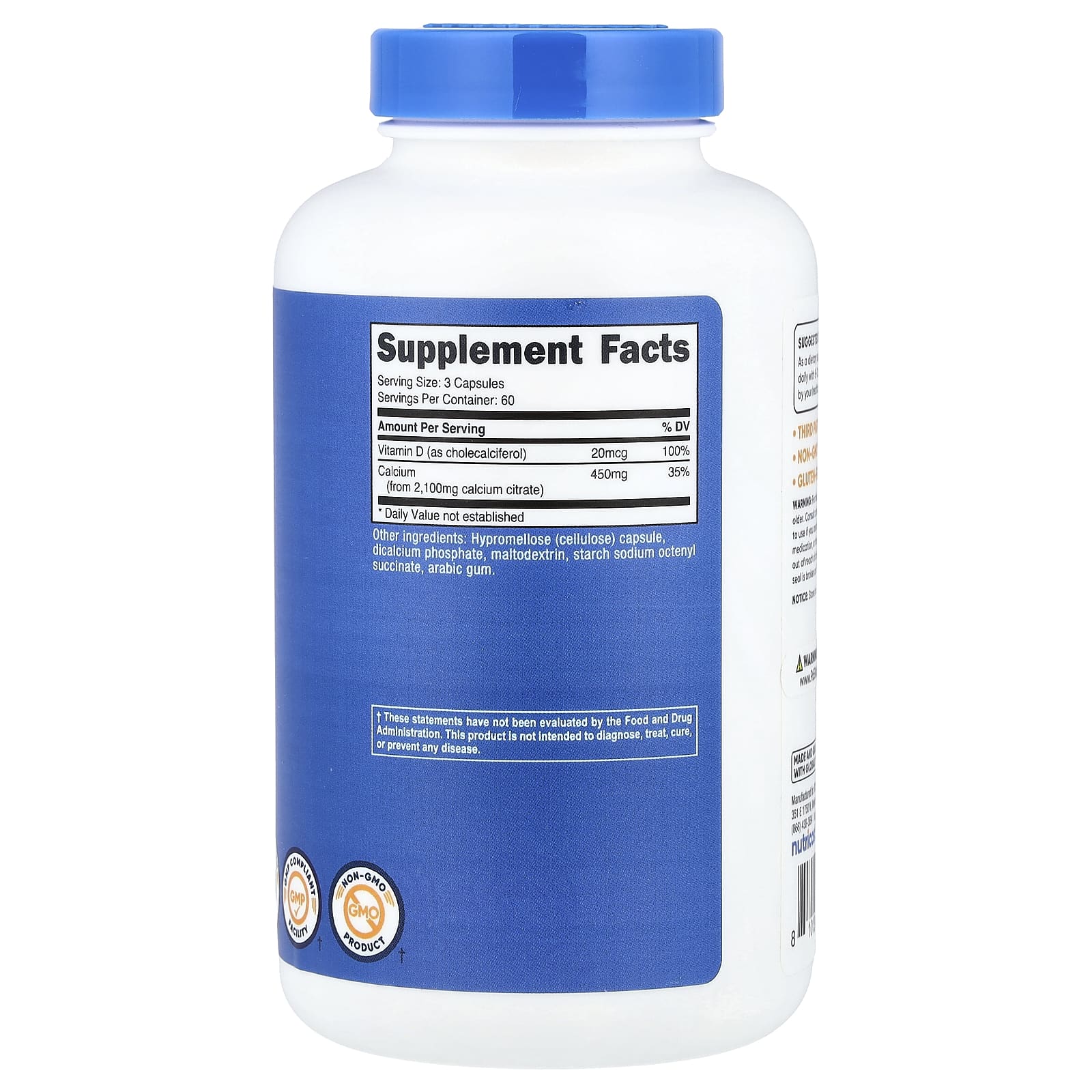Nutricost Calcium Citrate + Vitamin D – 180 gélules — photo 2 sur 2