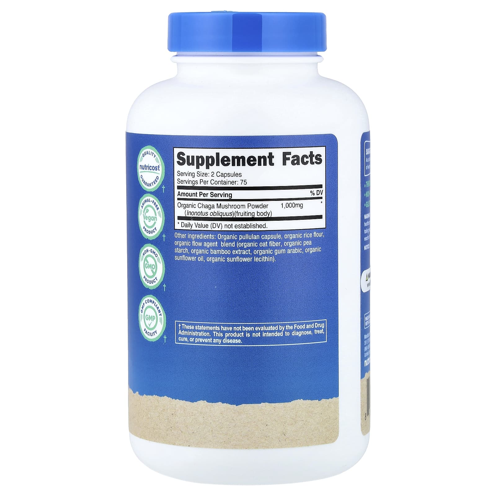 Nutricost Organic Chaga Mushroom – 150 gélules — photo 2 sur 2