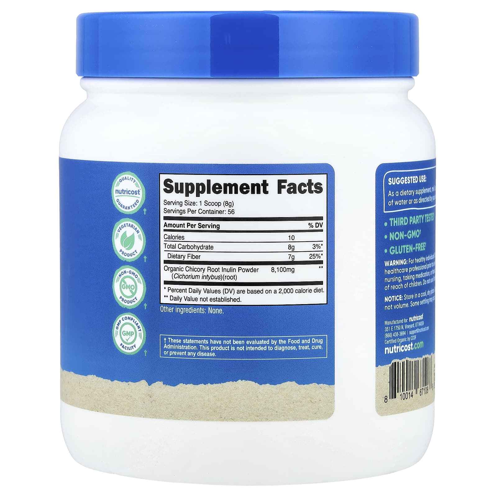 Nutricost Organic Inulin Powder – Sans arôme – 454 g — photo 2 sur 2