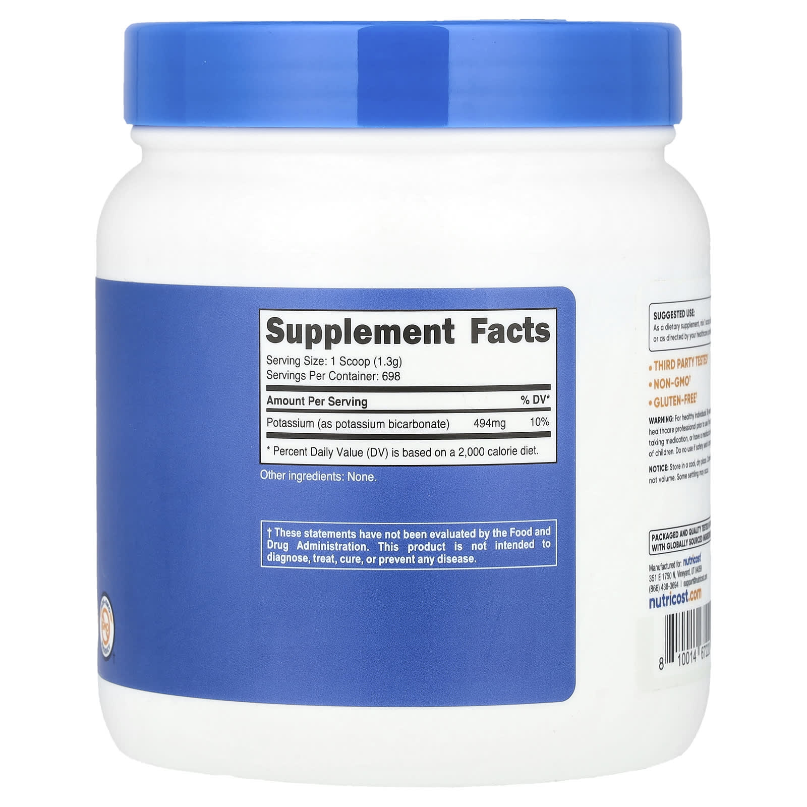 Nutricost Potassium Bicarbonate – Sans arôme – 907 g — photo 2 sur 2