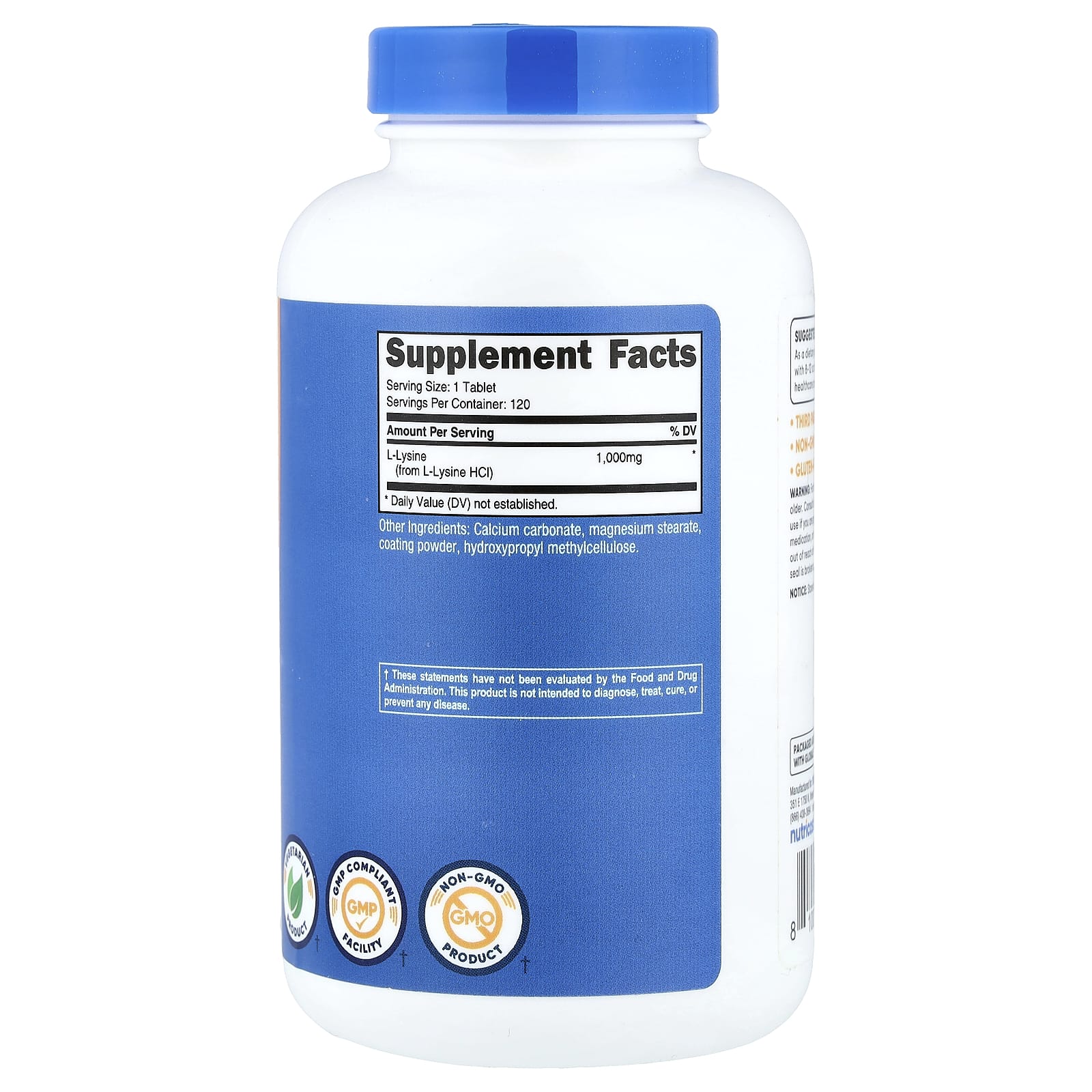 Nutricost L-Lysine – 120 comprimés — photo 2 sur 2