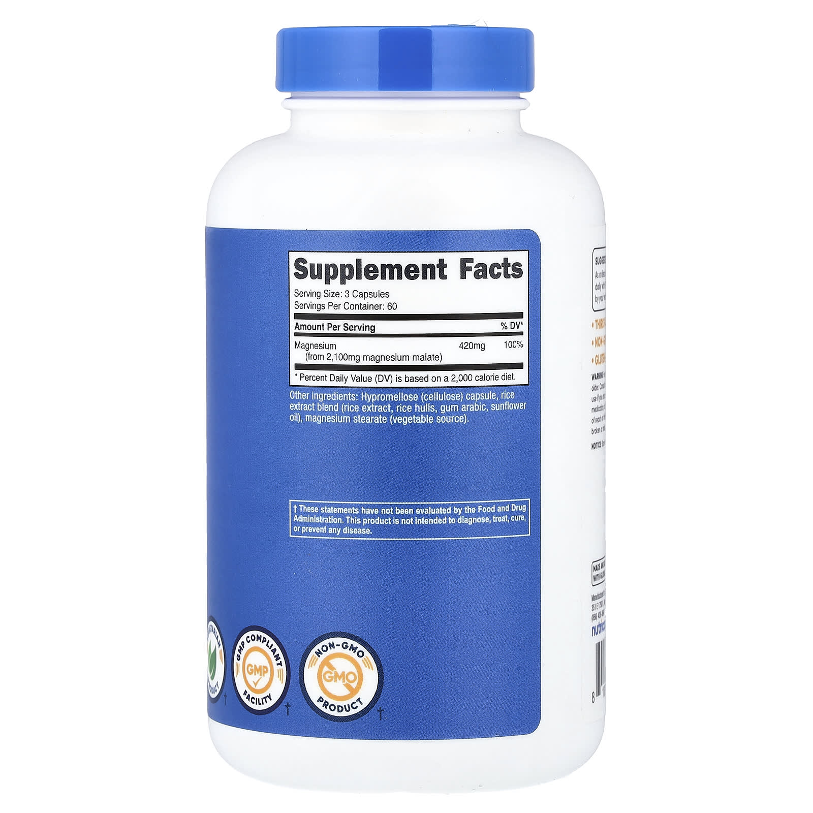 Nutricost Magnesium Malate – 180 gélules — photo 2 sur 2