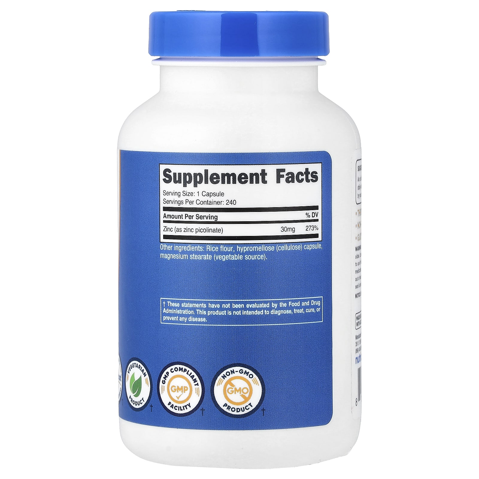 Nutricost Zinc Picolinate – 240 gélules — photo 2 sur 2