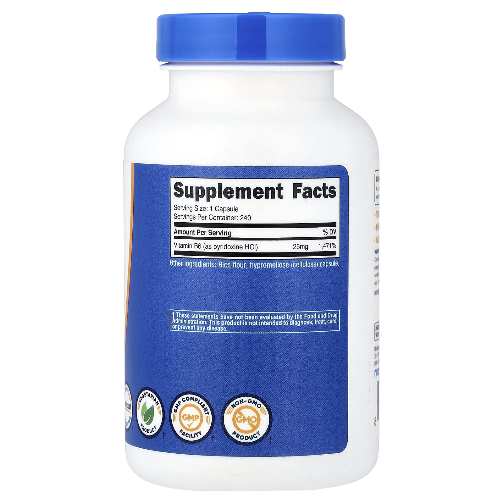 Nutricost Vitamin B6, Pyridoxine HCl – 240 gélules — photo 2 sur 2