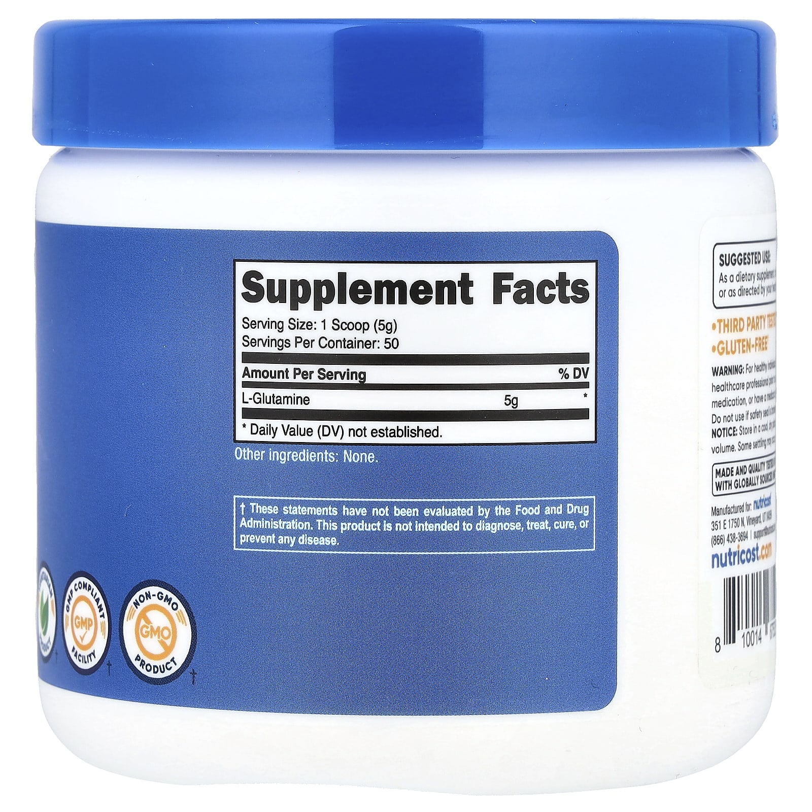 Nutricost L-Glutamine – Sans arôme – 250 g — photo 2 sur 2