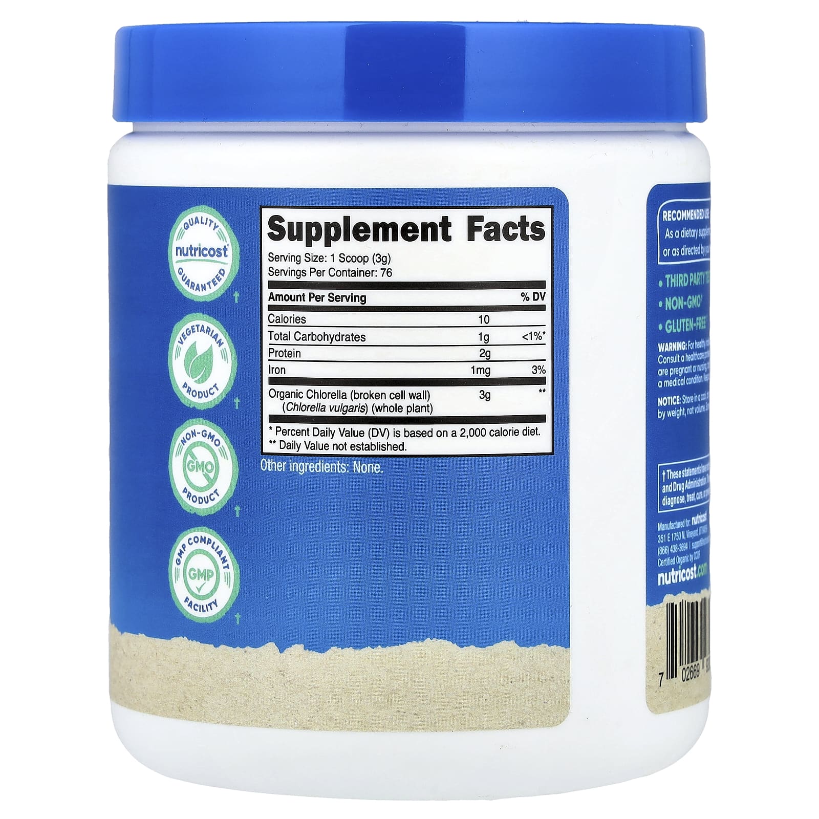 Nutricost Organic Chlorella – Sans arôme – 227 g — photo 2 sur 2
